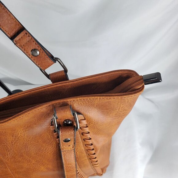 Sam & Hadley Women's Brown Tote Bag Leather Double Handle Zip Closure Pockets - Picture 9 of 13